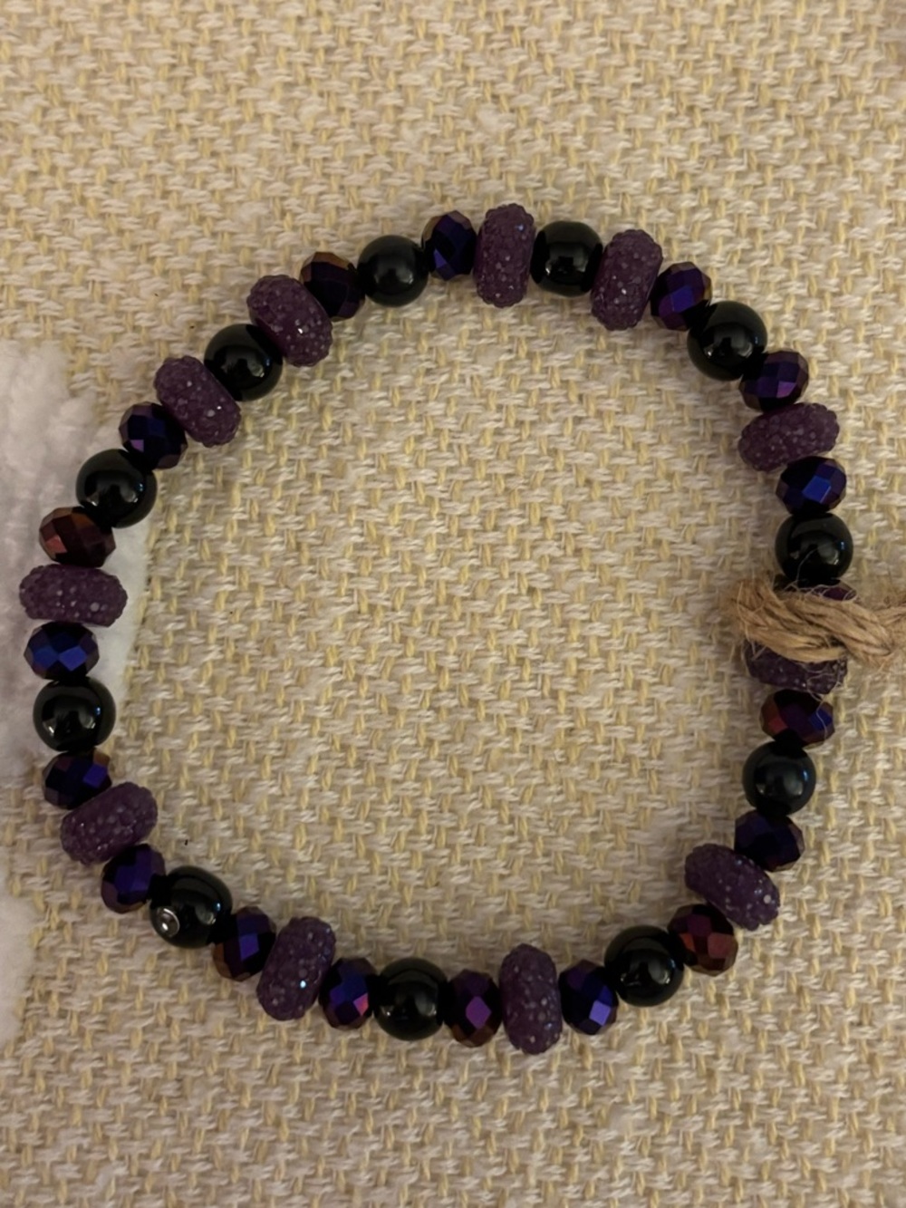 Purple and Black Sparkly Beaded Stretch Bracelet